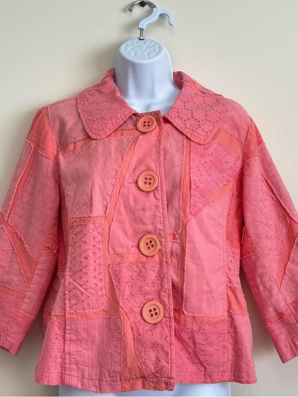 Life Style Pink Patchwork Embroidered Button Women’s Vintage Pink jacket size sm